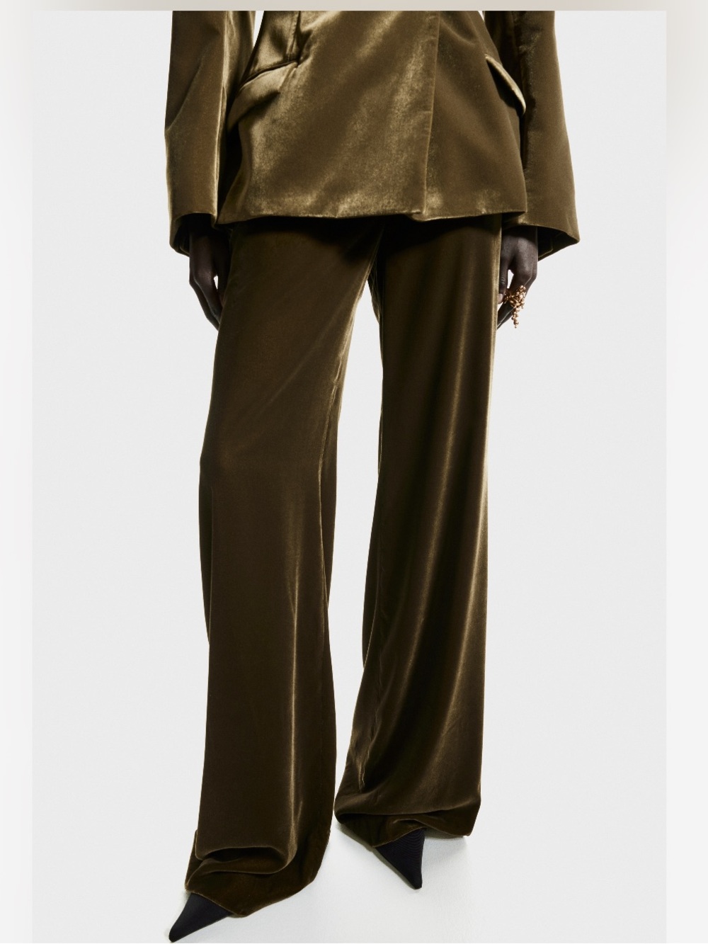 H&M Wide Leg Velvet Trousers.